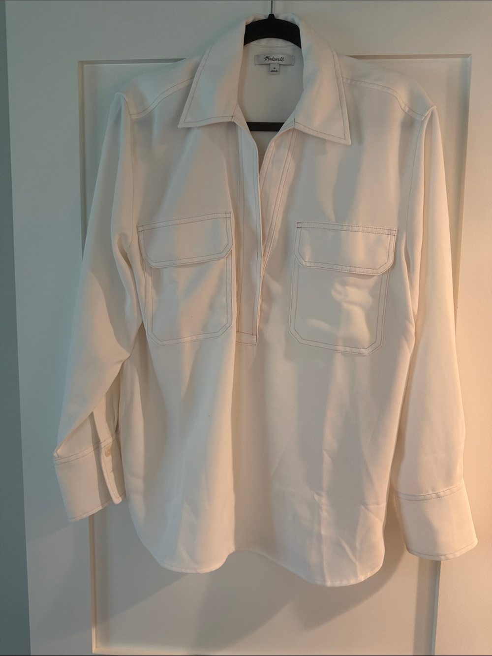 Madewell Ivory Popover Utility Shirt with Chest Pockets